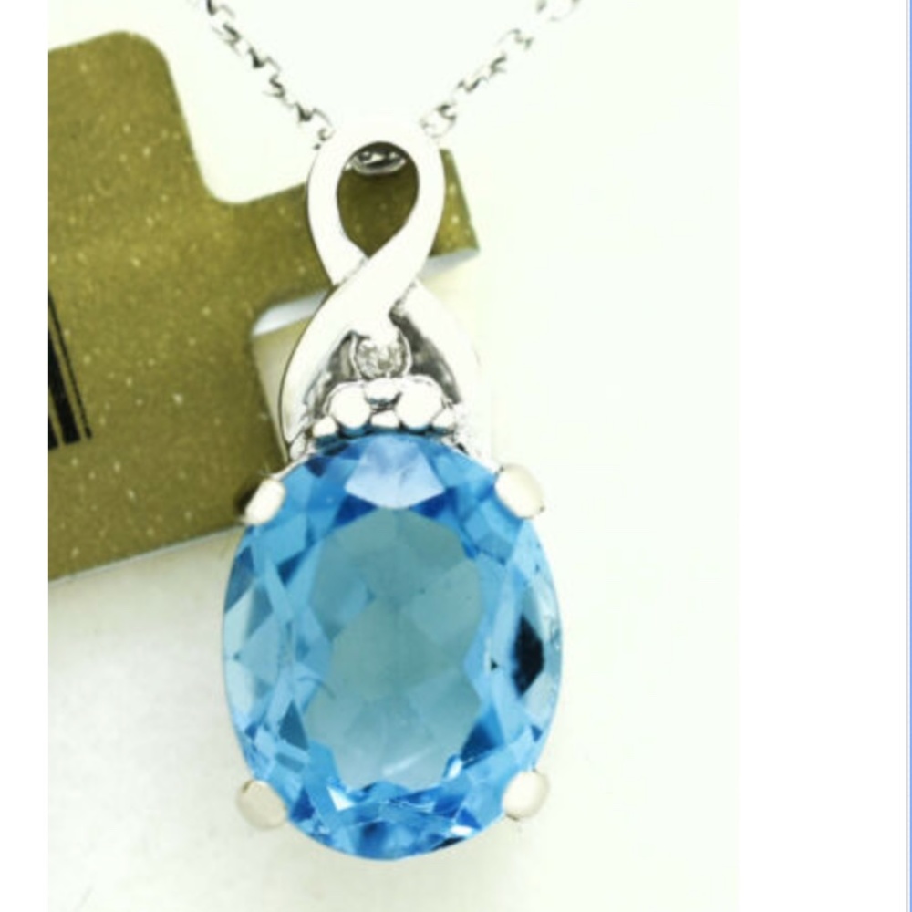 GENUINE 2.74 CTS BLUE TOPAZ & DIAMOND 10K NECKLACE